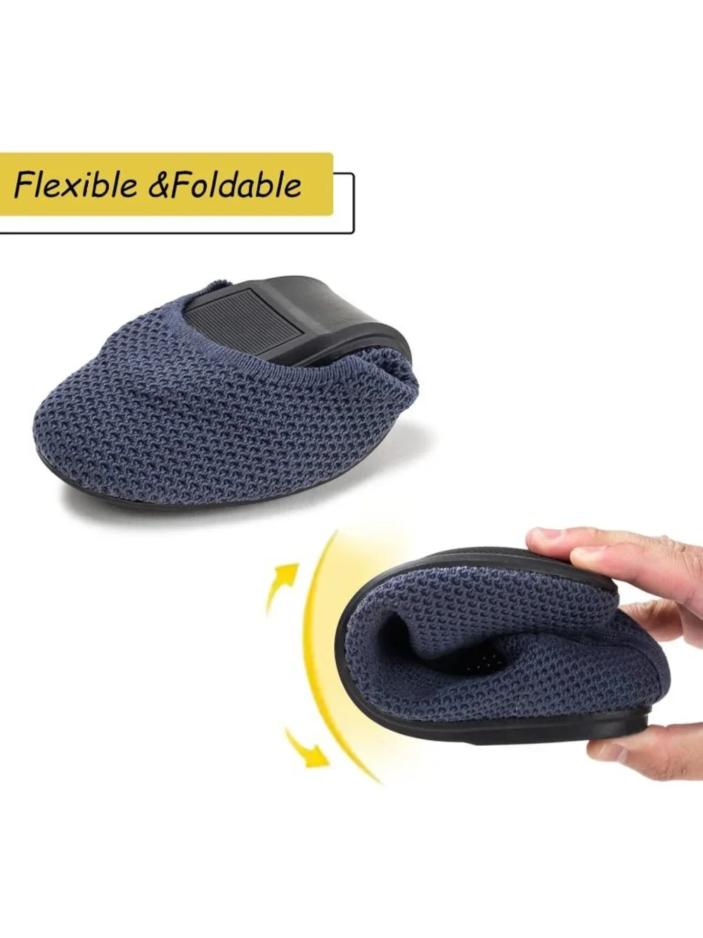 Women's Navy Blue Round Toe Knit Low Wedge Slip On Ballerina Ballet Flat Shoes